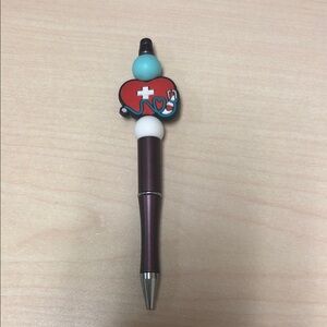 Red and White Heart Pen with Cross Design